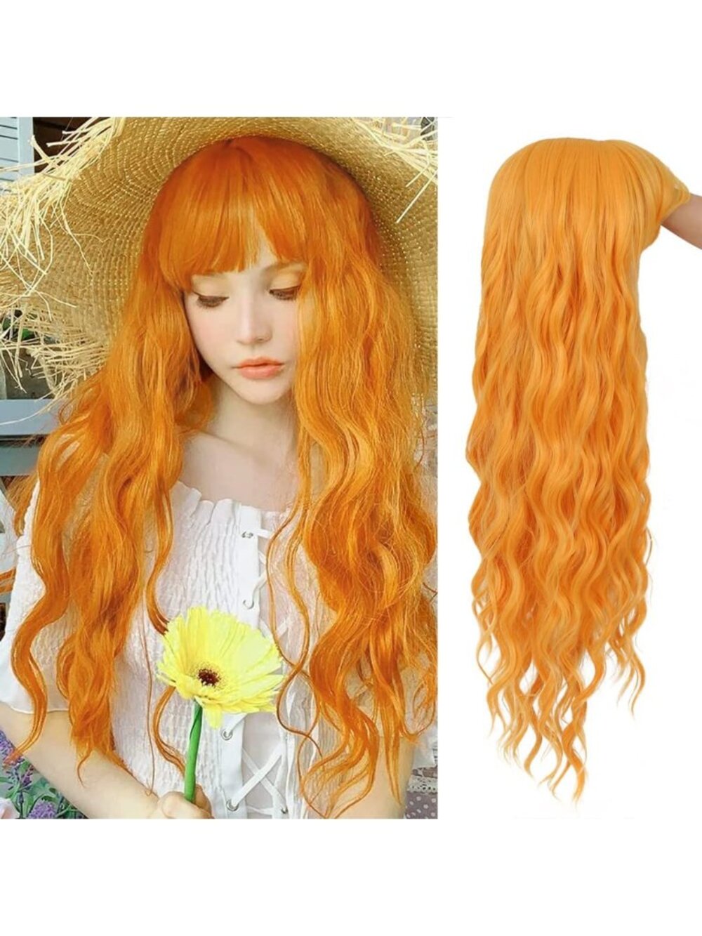 Women's Light Orange Middle Part Modern Heat Resistant Fiber Straight Long Wigs
